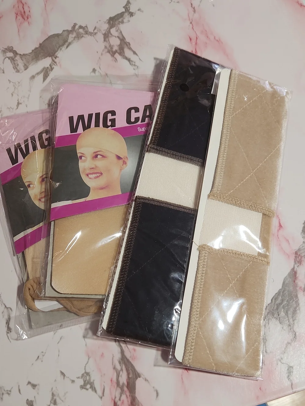 3 Wig Caps & 2 Headband Set - Beige and Brown